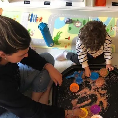 Sensory tray set up at home for a private under-5s session